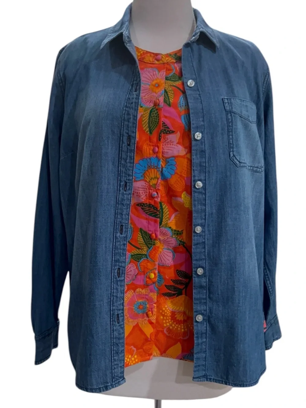 Bright Floral Ruffle Sleeve Top - Pink & Orange - Picture 6 of 6